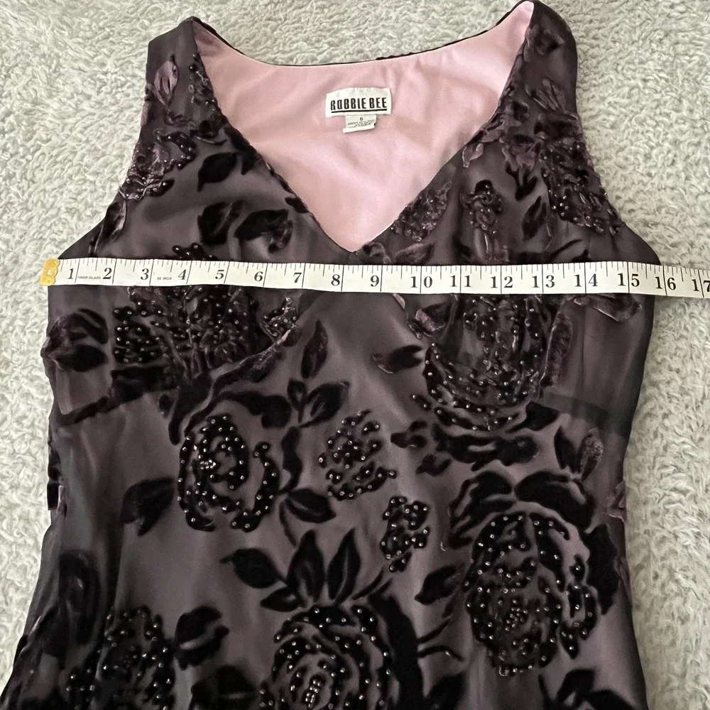 Vintage Sz 6 Silk Slip Dress Beaded Velvet Burnout Fairy Goth Witchy Stretchy - Picture 7 of 12